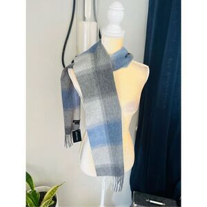PHENIX Cashmere Mixed Weave Buffalo Plaid Scarf, Soft Luxurious, Blue Plaid, NWT